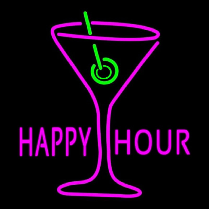 Custom Pink Happy Hour With Wine Neon Sign USA