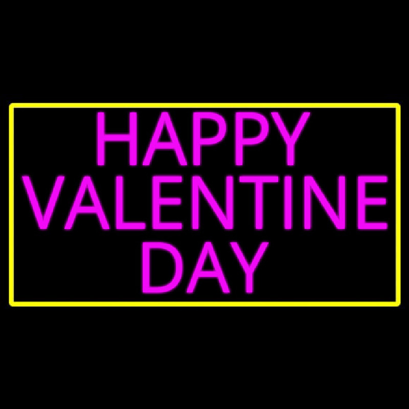 Custom Pink Happy Valentines Day With Yellow Border Neon Sign USA