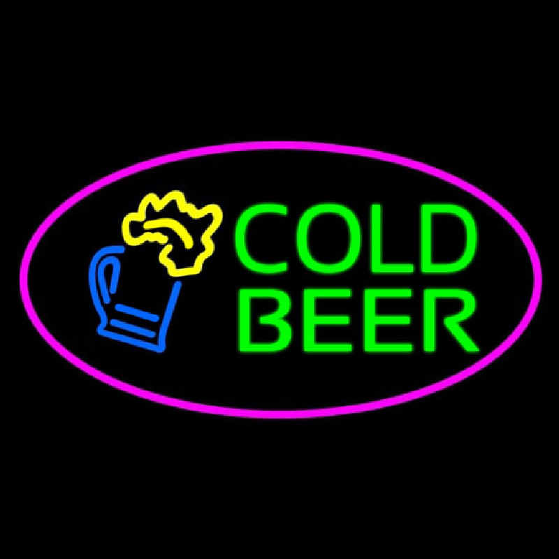 Custom Pink Oval Cold Beer Neon Sign USA