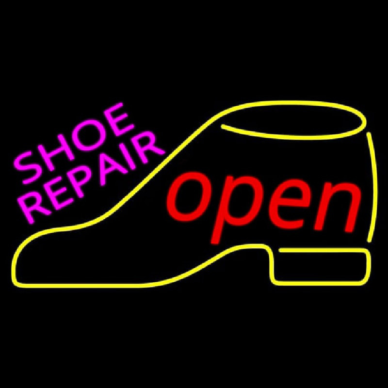 Custom Pink Shoe Repair Yellow Shoe Open Neon Sign