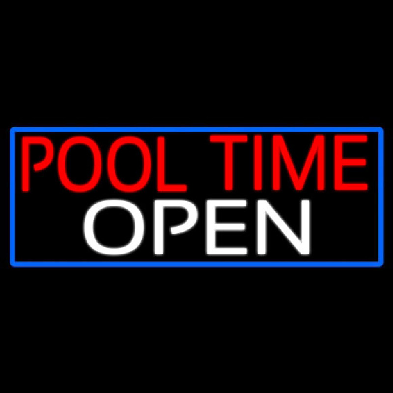 Custom Pool Time Open With Blue Border Neon Sign USA