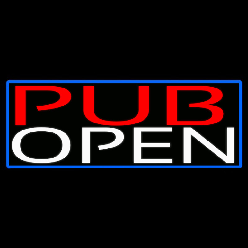 Custom Pub Open With Blue Border Neon Sign USA