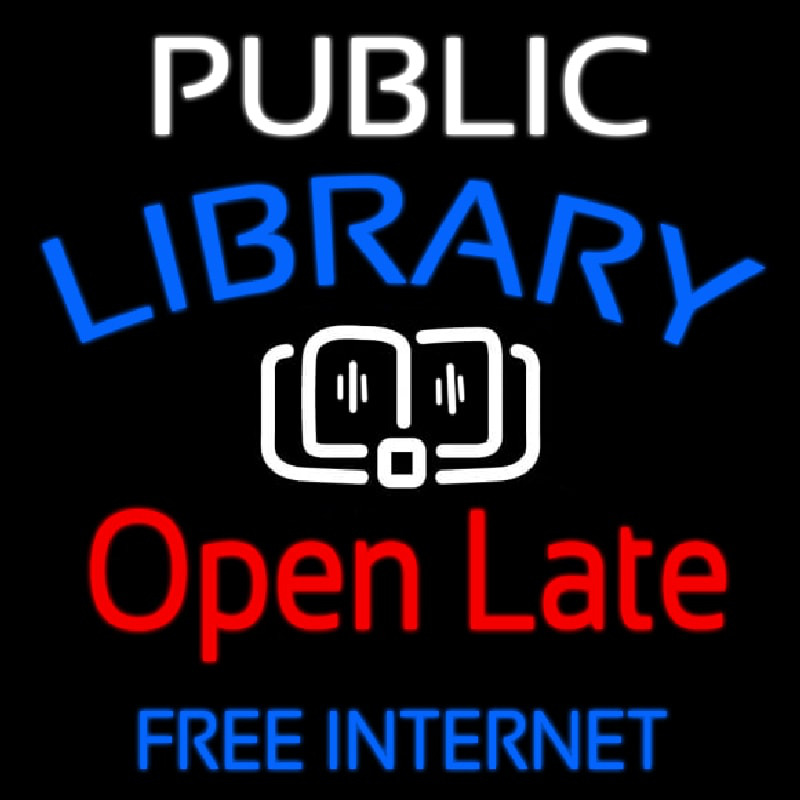 Custom Public Library Open Late Free Internet Neon Sign USA