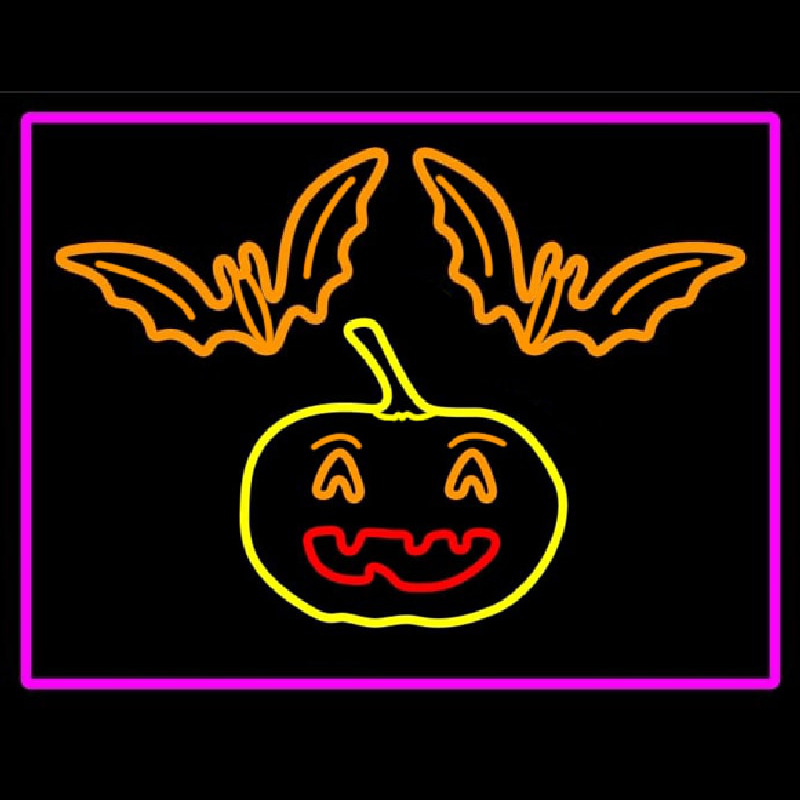 Custom Pumpkin And Bats With Pink Border Neon Sign USA