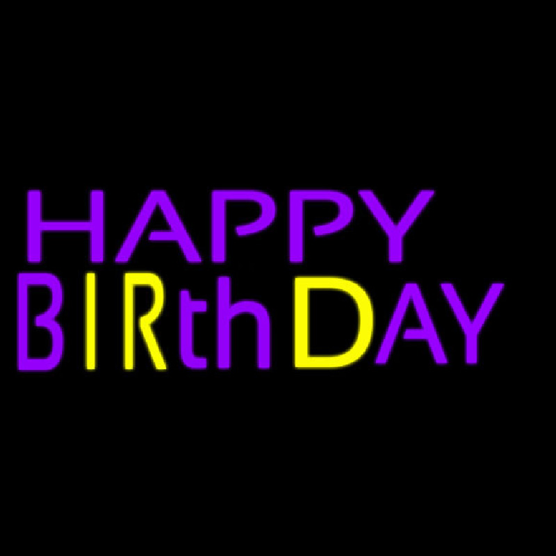 Custom Purple And Yellow Happy Birthday Neon Sign USA