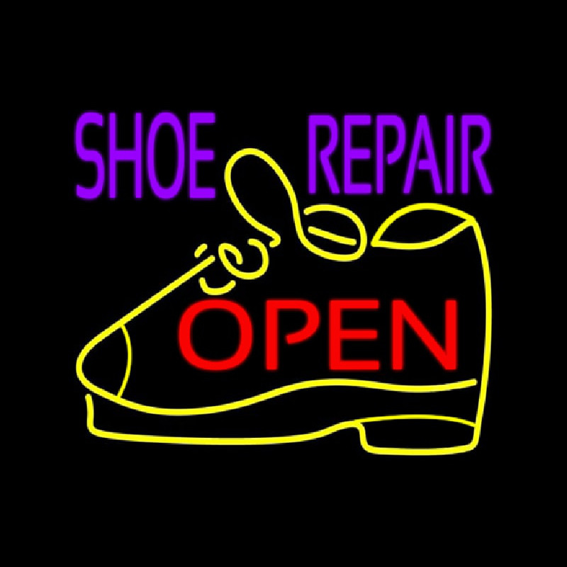 Custom Purple Shoe Repair Open Neon Sign