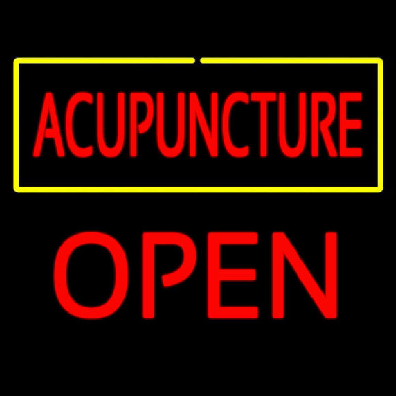 Custom Red Acupuncture Yellow Border Block Open Neon Sign USA