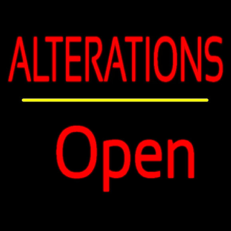 Custom Red Alterations Yellow Line Open Neon Sign USA