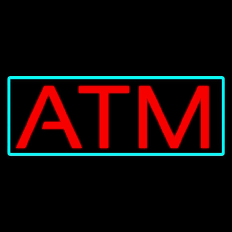 Custom Red Atm With Light Blue Border Neon Sign USA