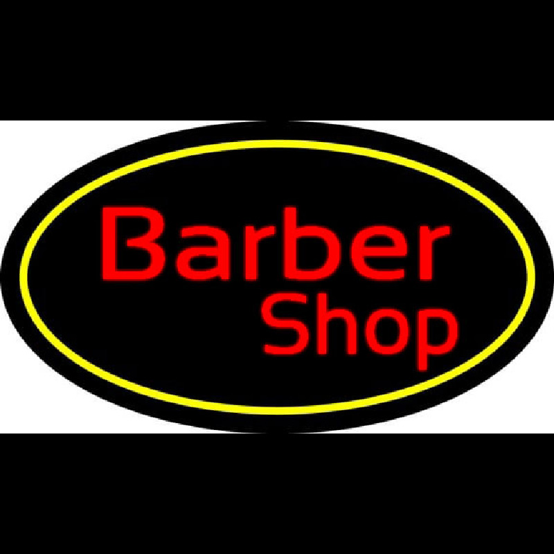 Custom Red Barber Shop Oval Yellow Border Neon Sign USA