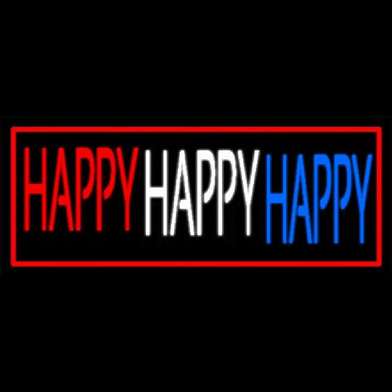 Custom Red Border Happy Neon Sign USA