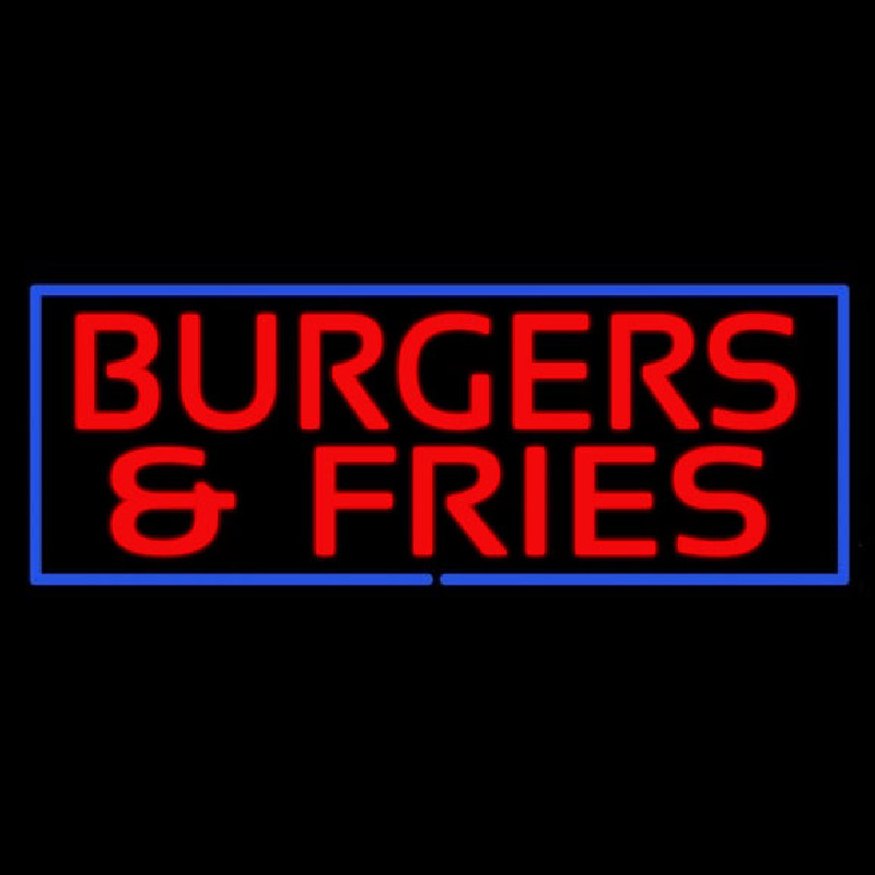 Custom Red Burgers And Fries With Blue Border Neon Sign USA