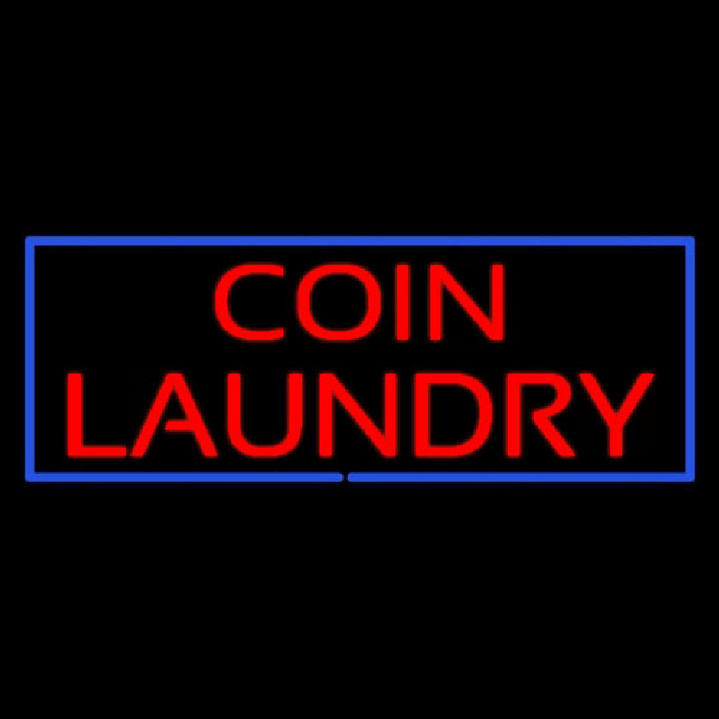 Custom Red Coin Laundry Blue Border Neon Sign USA