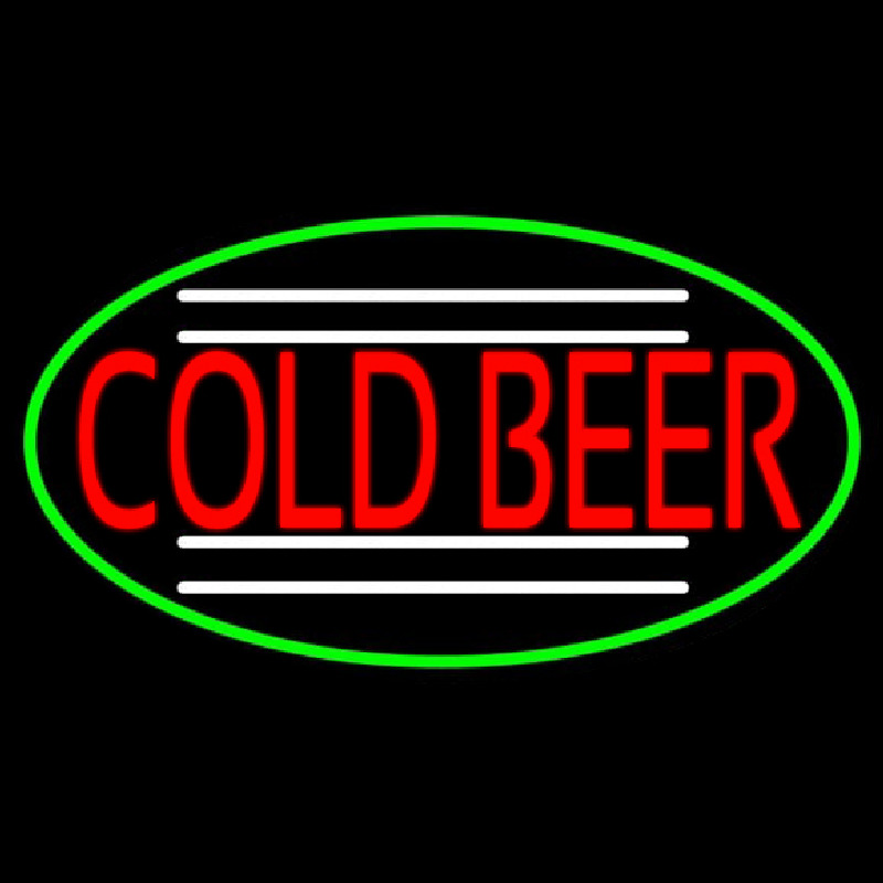 Custom Red Cold Beer Oval With Green Border Neon Sign USA