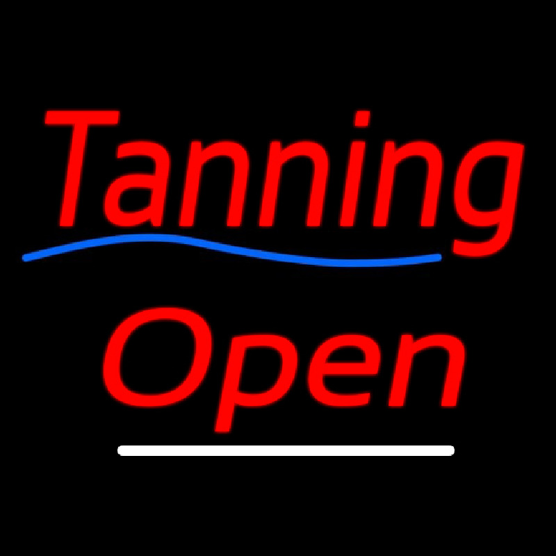 Custom Red Cursive Tanning Open Neon Sign USA