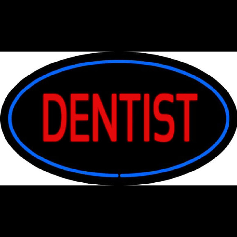 Custom Red Dentist Oval Blue Border Neon Sign USA