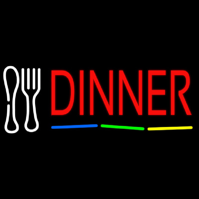 Custom Red Dinner Multicolored Line With Spoon And Fork Neon Sign USA