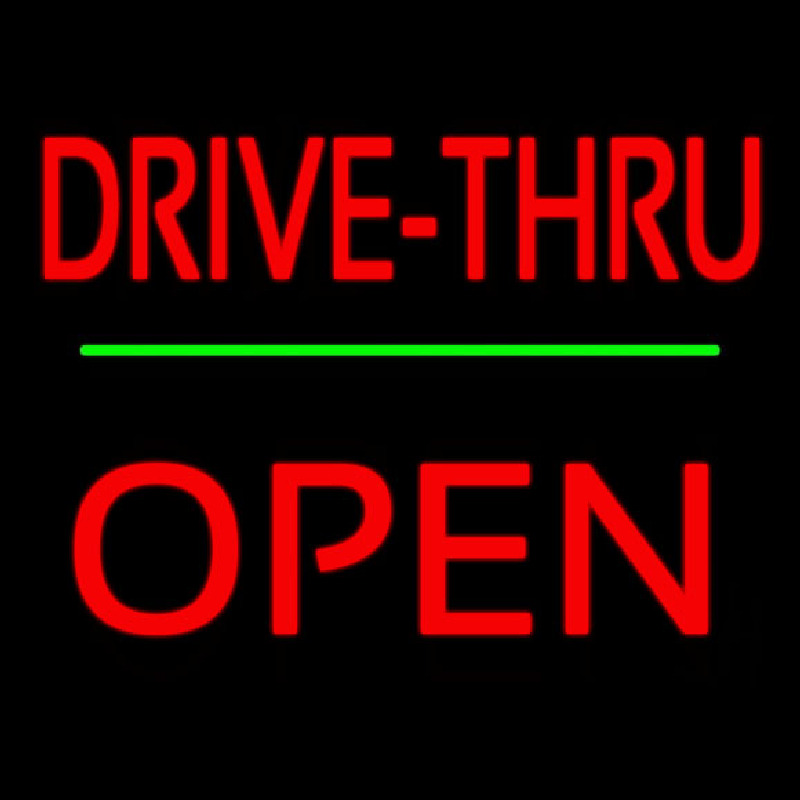 Custom Red Drive Thru Block Open Green Line Neon Sign USA