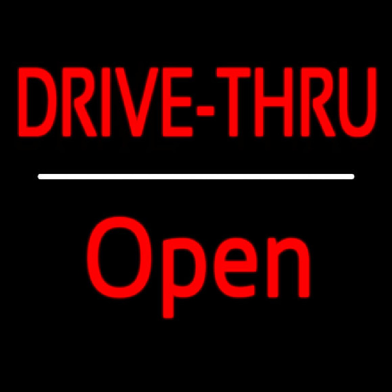 Custom Red Drive Thru Open White Line Neon Sign USA