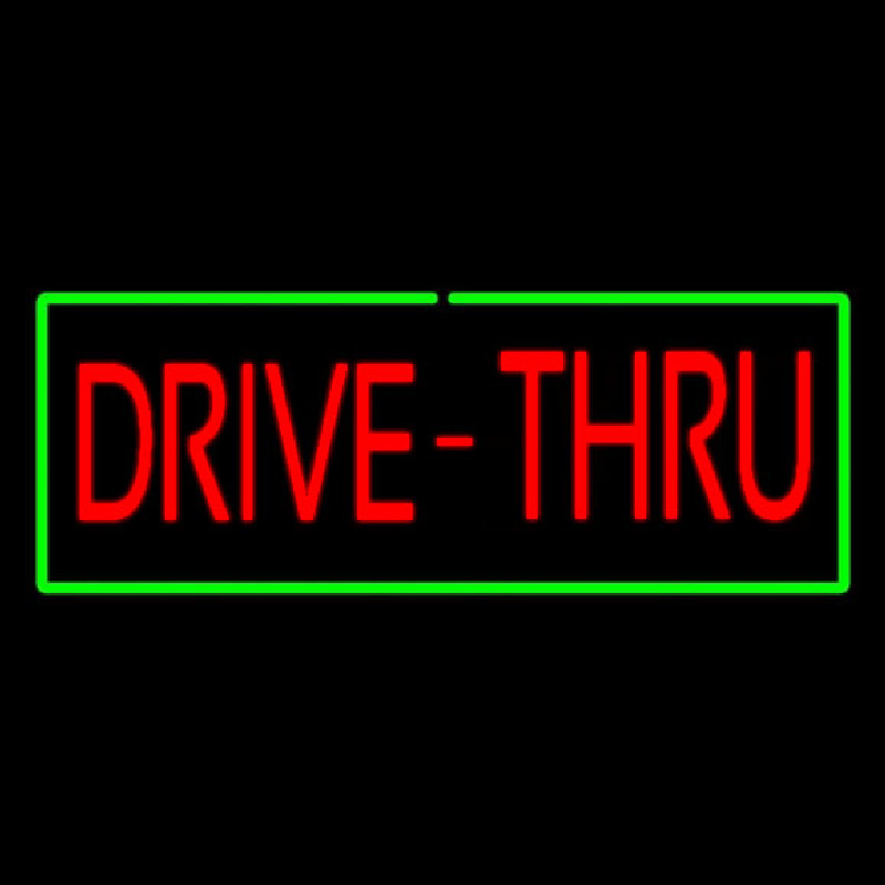 Custom Red Drive Thru With Green Border Neon Sign USA