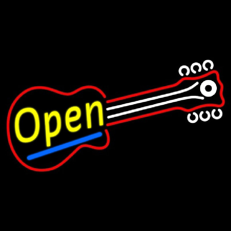 Custom Red Guitar Yellow Open Neon Sign USA
