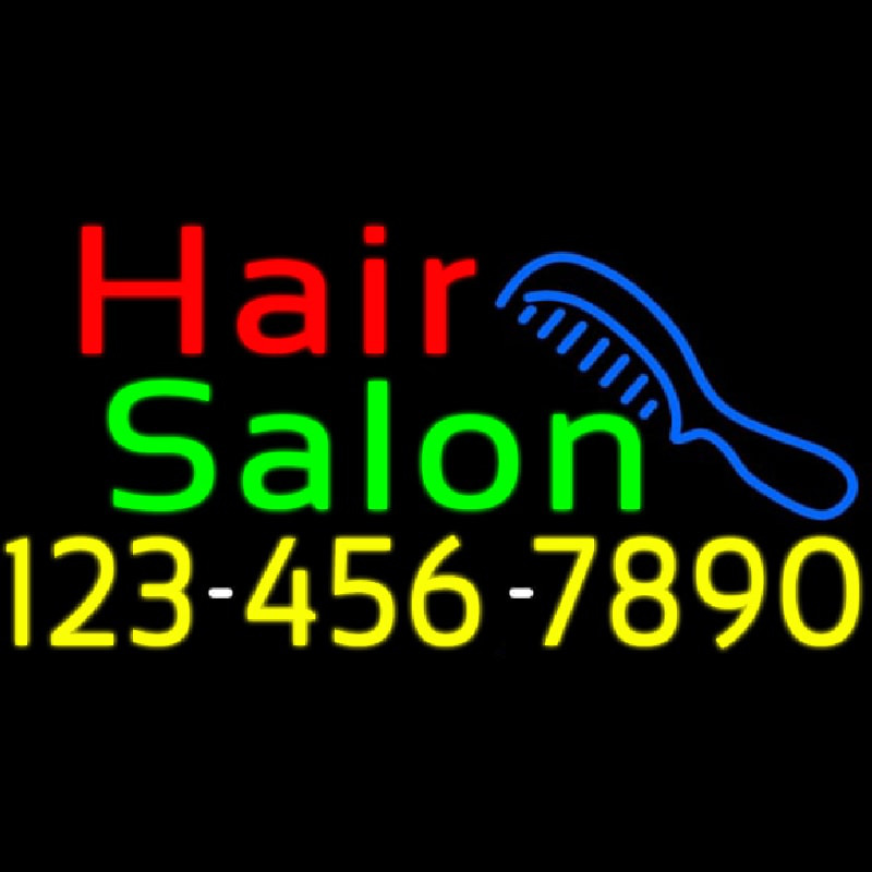 Custom Red Hair Salon With Comb And Number Neon Sign USA