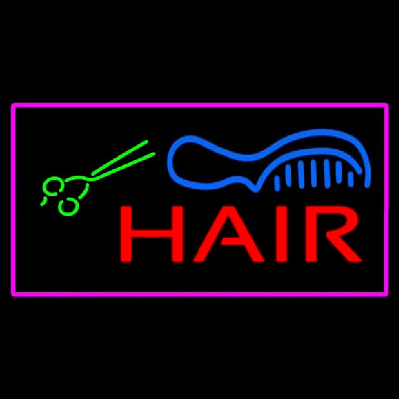 Custom Red Hair With Comb And Scissor Pink Border Neon Sign USA