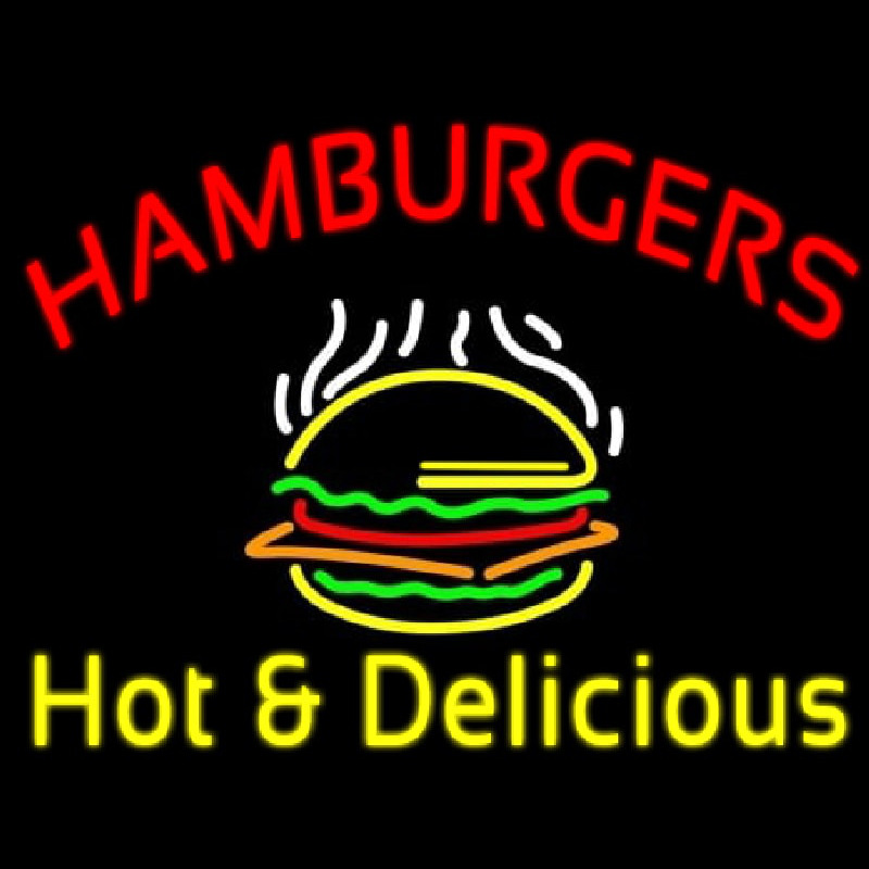 Custom Red Hamburgers Hot And Delicious Neon Sign USA