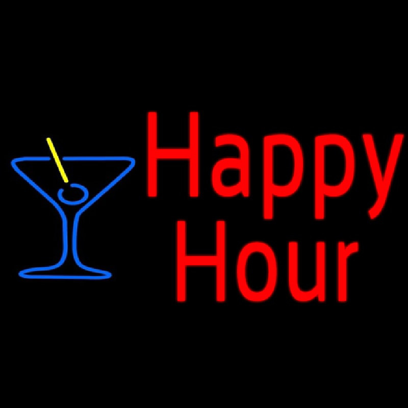 Custom Red Happy Hour With Blue Martini Neon Sign USA