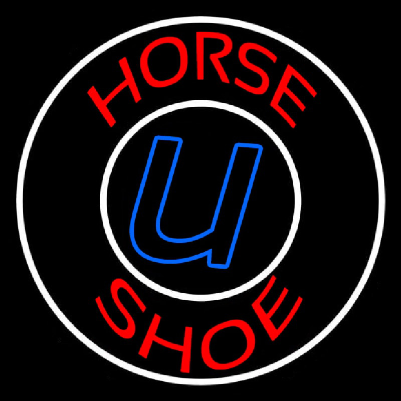 Custom Red Horse Shoe With Border Neon Sign USA