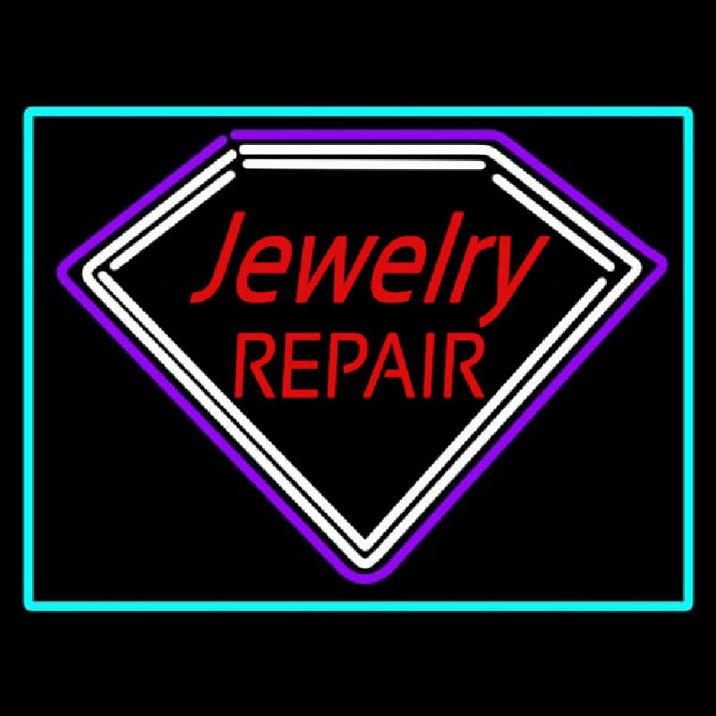 Custom Red Jewelry Repair Turquoise Border Neon Sign USA