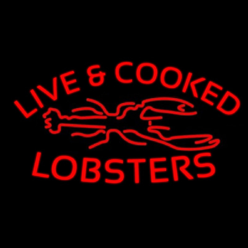Custom Red Live And Cooked Lobsters Seafood Neon Sign USA