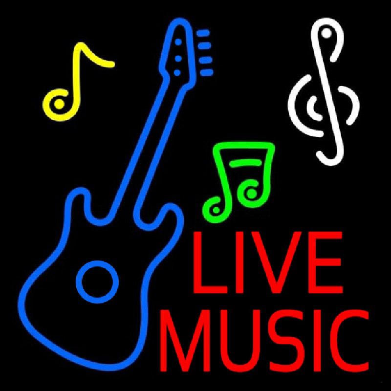 Custom Red Live Music With Guitar Note 2 Neon Sign USA