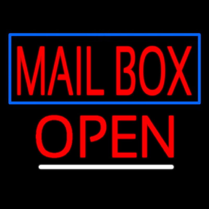 Custom Red Mailbox Blue Border Open Neon Sign USA