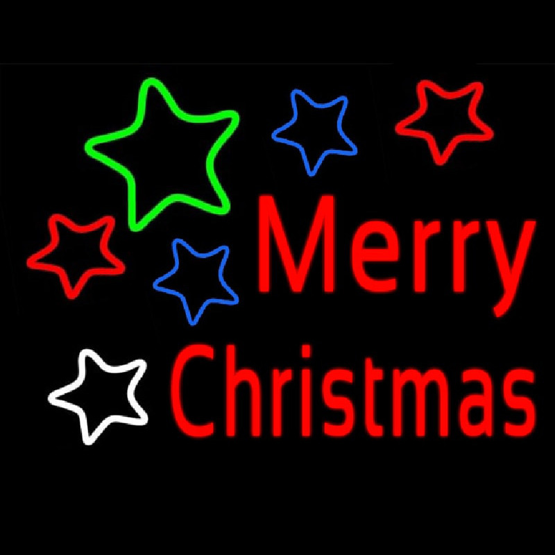Custom Red Merry Christmas With Stars Neon Sign USA