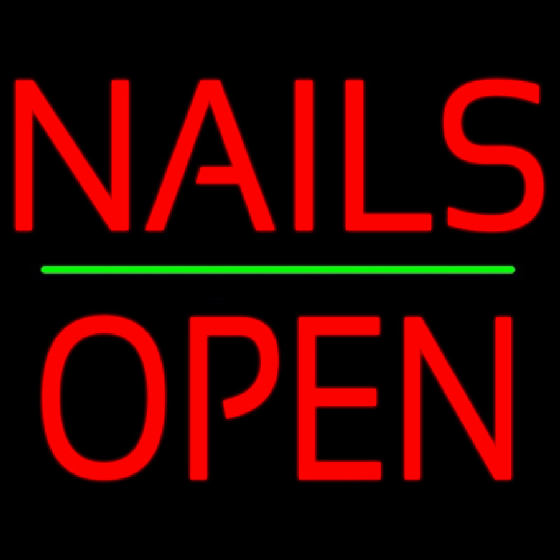 Custom Red Nails Block Open Green Line Neon Sign USA