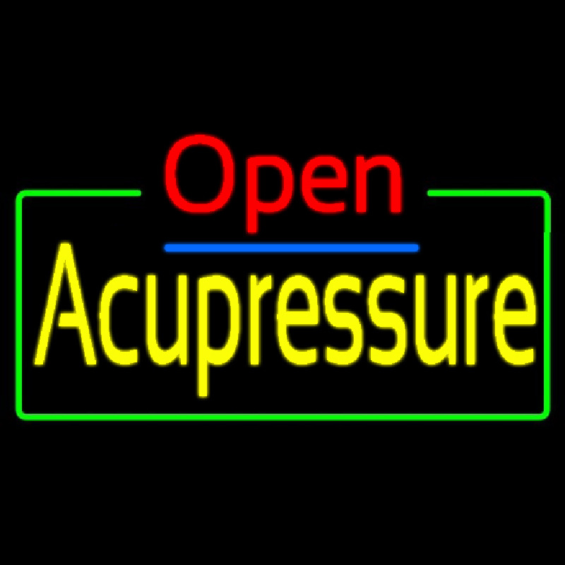Custom Red Open Acupressure Green Border Neon Sign USA