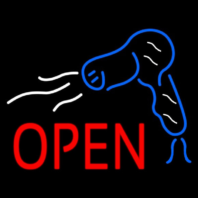 Custom Red Open Hair Dryer Logo Neon Sign USA