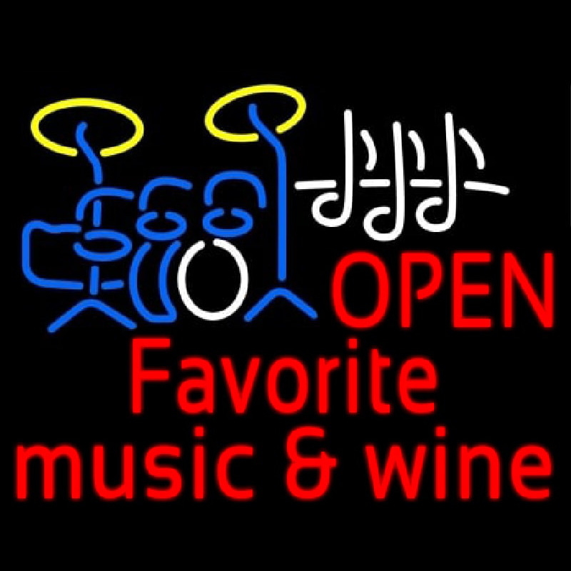 Custom Red Open Music Fovorite Music And Wine Neon Sign USA