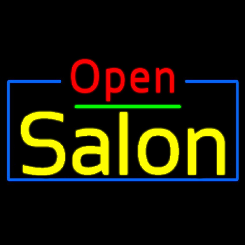 Custom Red Open Salon With Blue Border Neon Sign USA