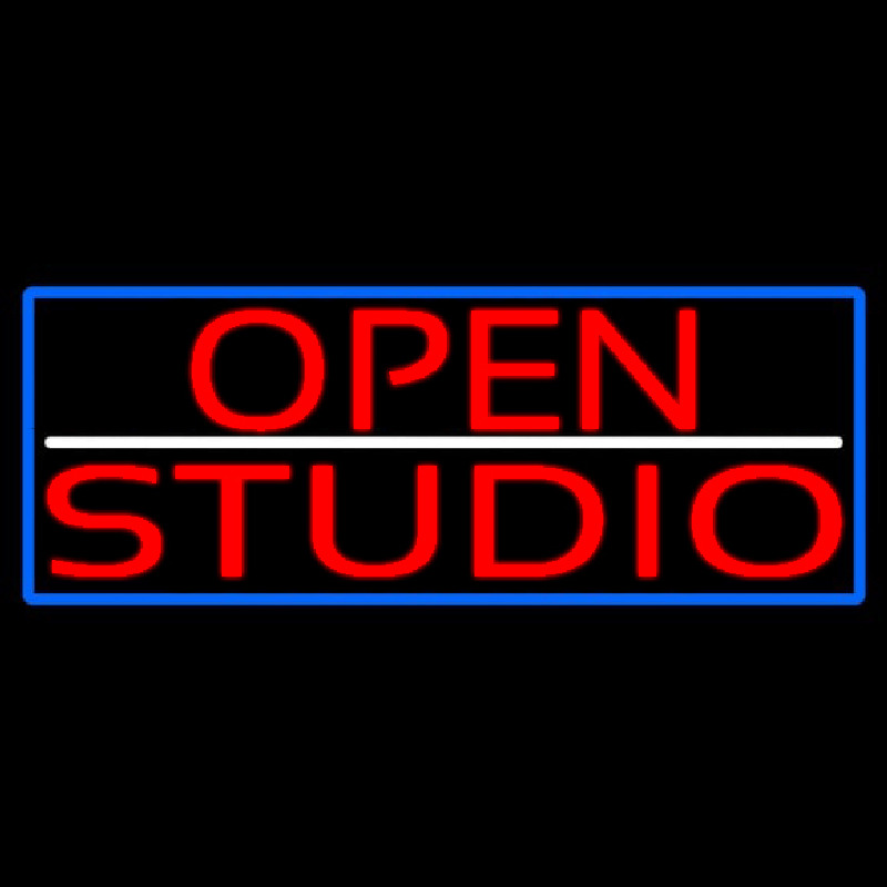Custom Red Open Studio With Blue Border Neon Sign USA