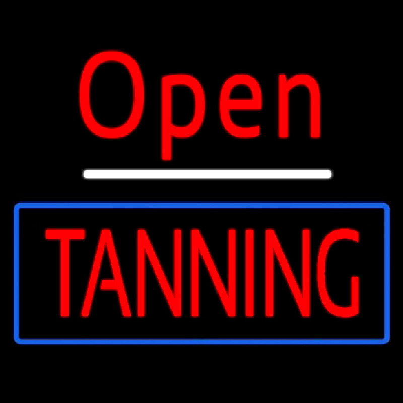 Custom Red Open Tanning Blue Border Neon Sign USA