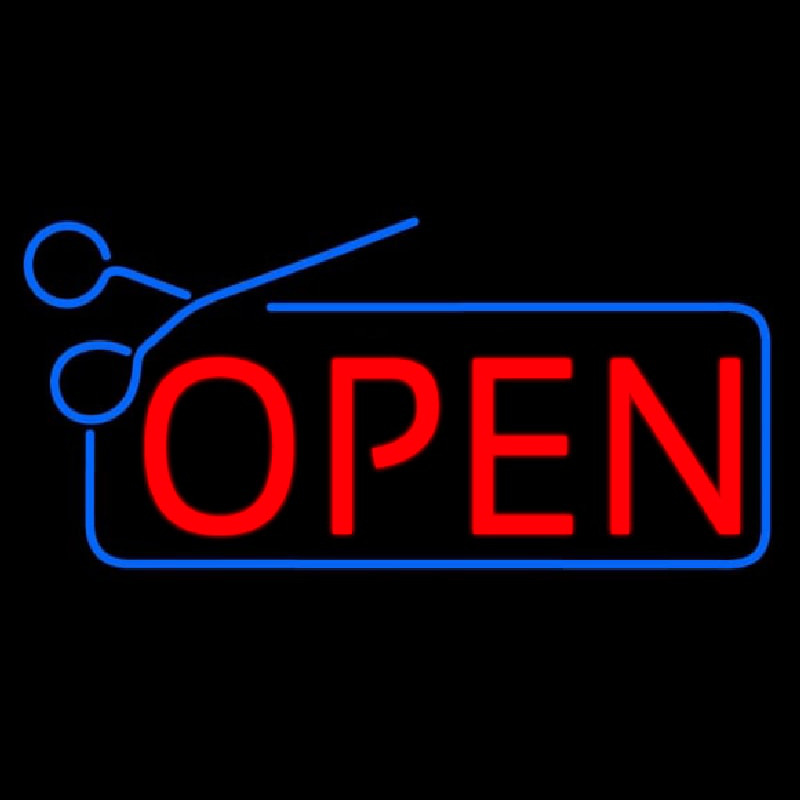 Custom Red Open With Scissor Logo Neon Sign USA