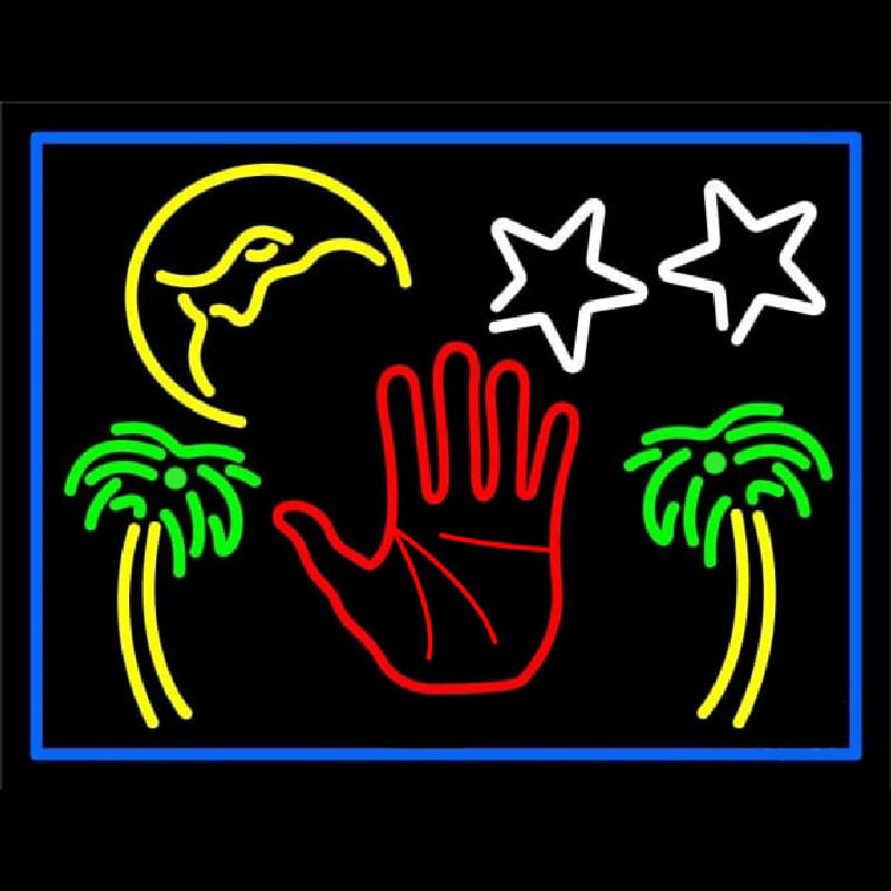 Custom Red Palm Logo Psychic Blue Border Neon Sign USA