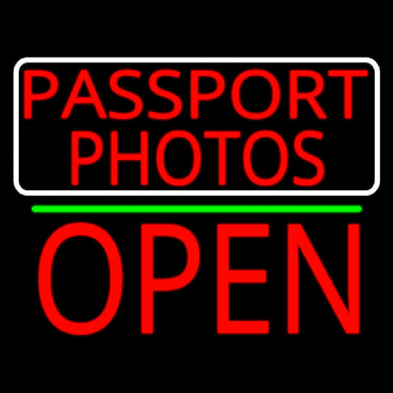 Custom Red Passport Photos With Open 1 Neon Sign USA