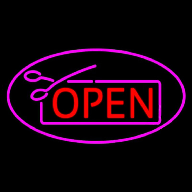 Custom Red Pink Open With Scissor Neon Sign USA