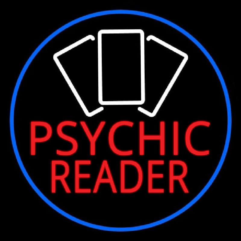 Custom Red Psychic Reader White Cards And Blue Border Neon Sign