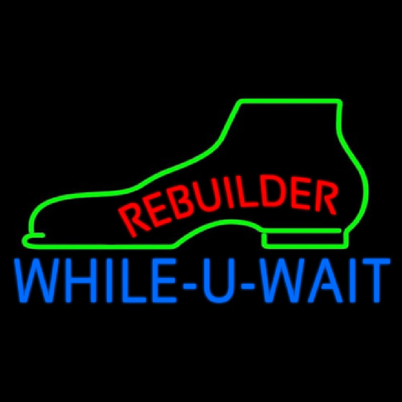Custom Red Rebuilder Blue While You Wait Neon Sign USA
