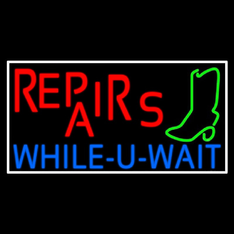 Custom Red Repairs Blue While You Wait Neon Sign USA