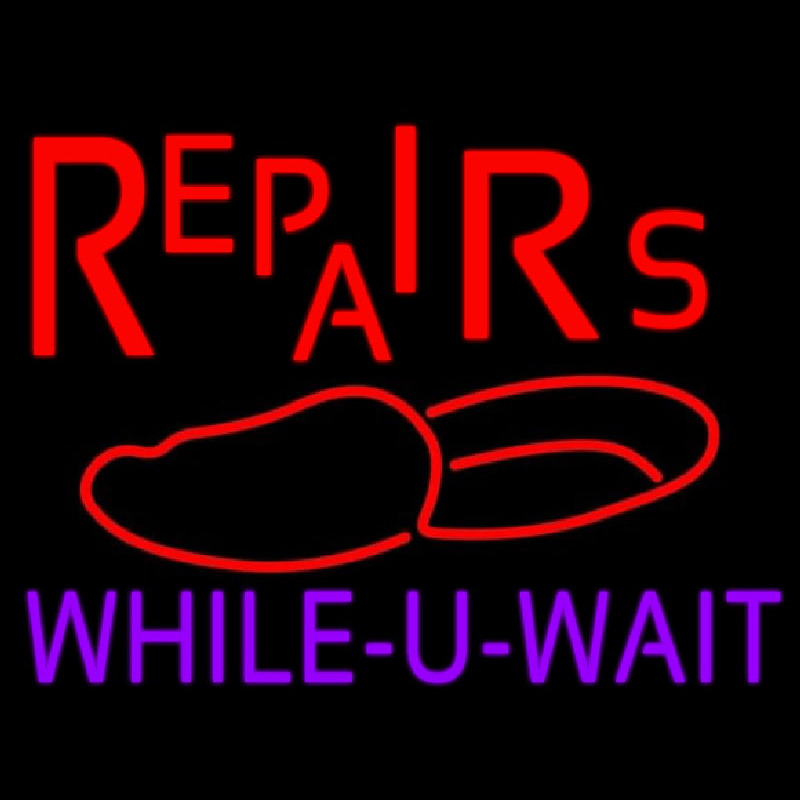 Custom Red Repairs Purple While You Wait Neon Sign